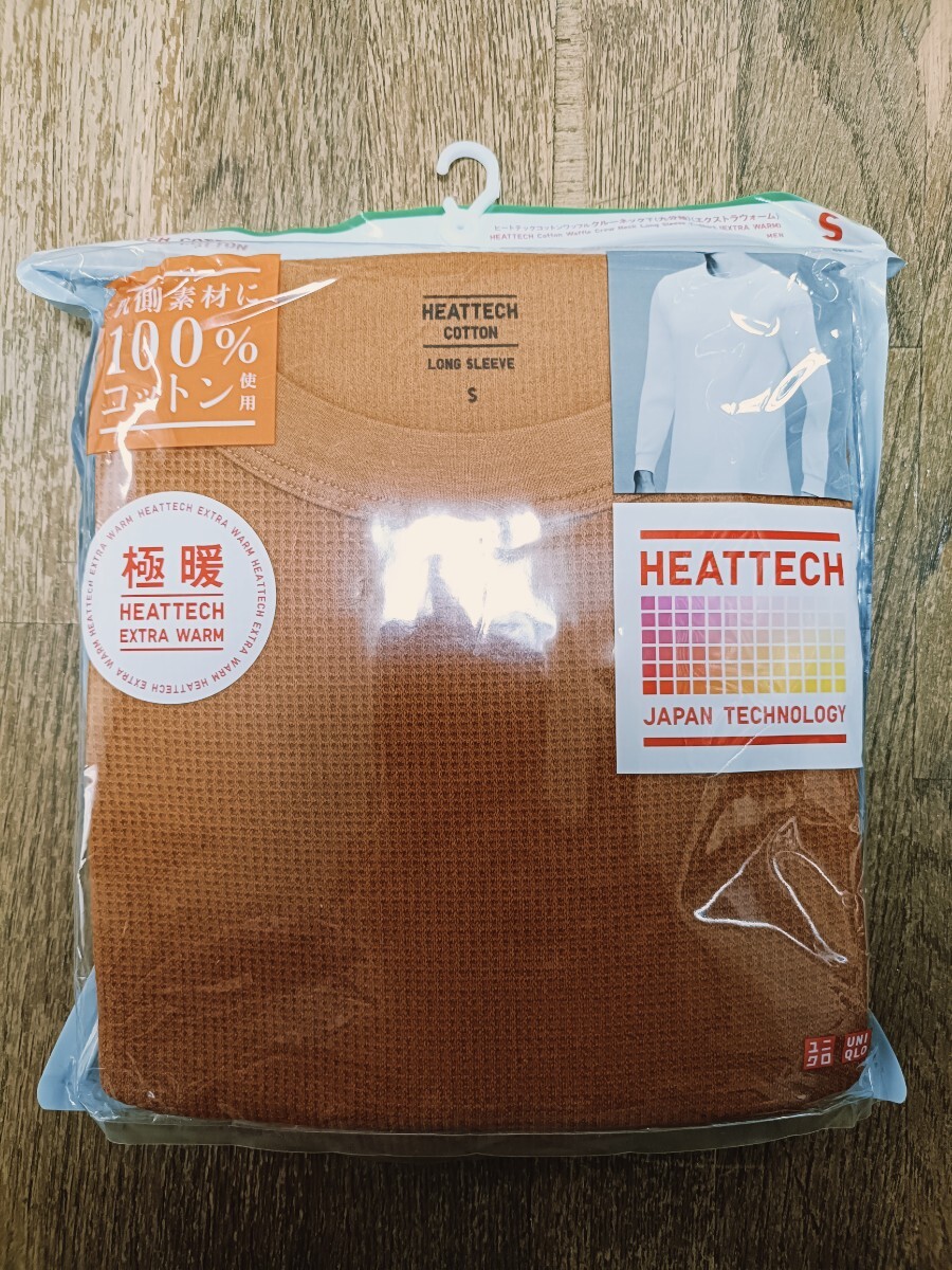 【新品未使用】ユニクロ UNIQLO ヒートテックコットンワッフル クルーネックT(九分袖)(エクストラウォーム) 27 Orange Sサイズ拍卖