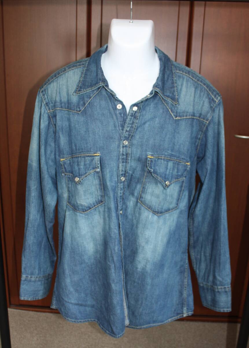 ★ウエスタンスタイル デニムシャツ 長袖 ダークブルー拍卖