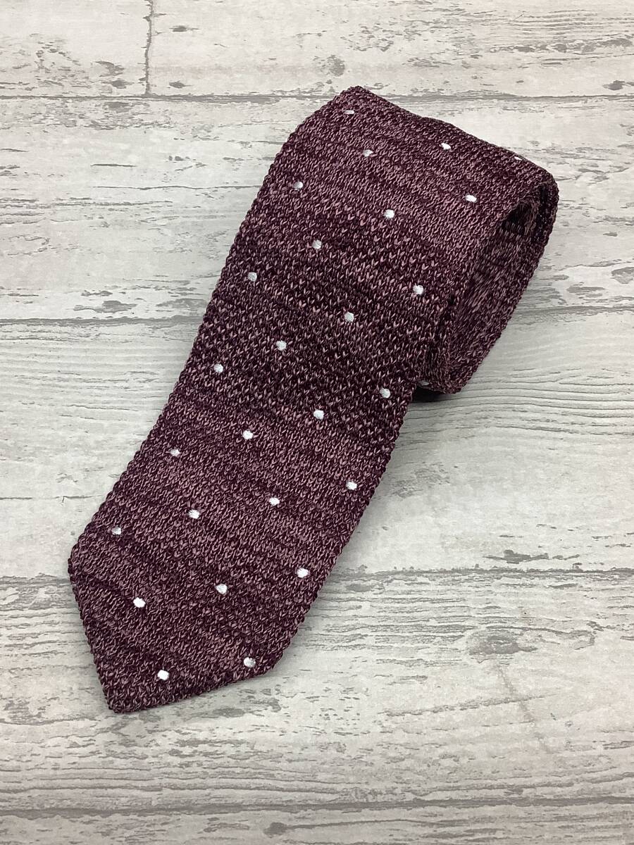 新作 新品未使用 可愛いドット入り ニットタイ ピンクワイン 大剣8cm お買い得サービス拍卖