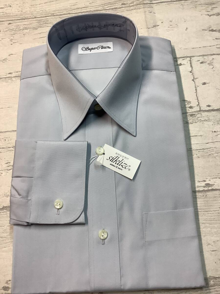 新品未使用 カッターシャツ 38-76 長袖 綿ポリ ★レギュラーカラードレスシャツ グレー系 形態安定拍卖