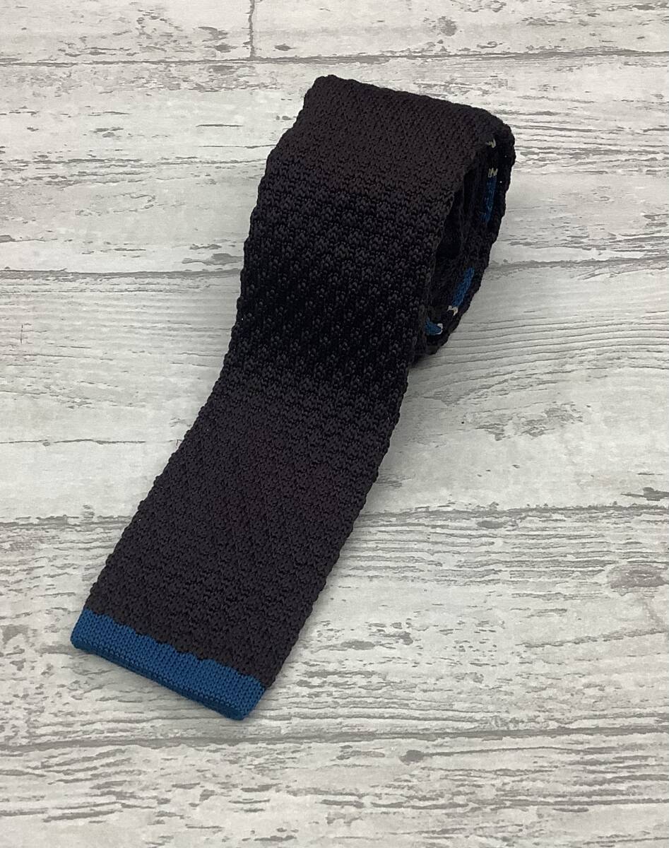 新作 新品未使用 可愛いワンポイントライン入り ニットタイ ブラウン ブルーグリーン 大剣6cm お買い得サービス拍卖