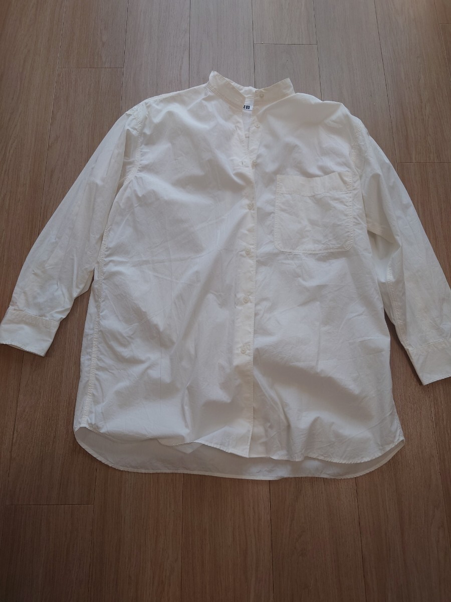 送料無料 ユニクロ ユー ノーカラーシャツ Mサイズ オーバーサイズ UNIQLO U クリーム色 白 ホワイト拍卖