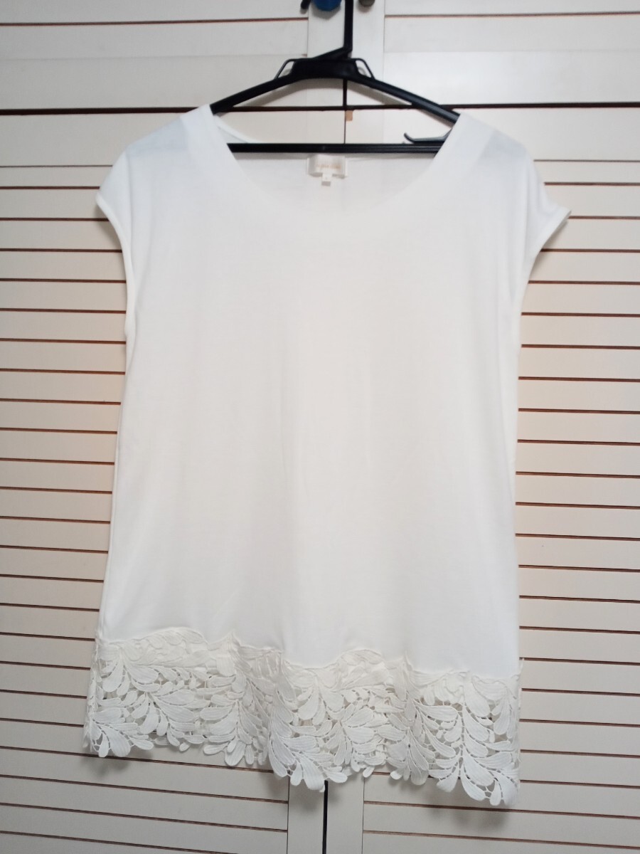 ALPHA CUBIC 半袖 トップス 白 ホワイト カットソー L レース アルファキュービック チュニック Tシャツ シンプル カジュアル拍卖