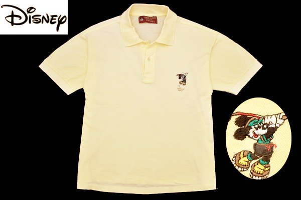 Y-9733★送料無料★BERRY LOGAN for Disney GOLF ディズニー ミッキーマウス ゴルフ刺繍★イエロー黄色 鹿の子 半袖 ポロシャツ S拍卖
