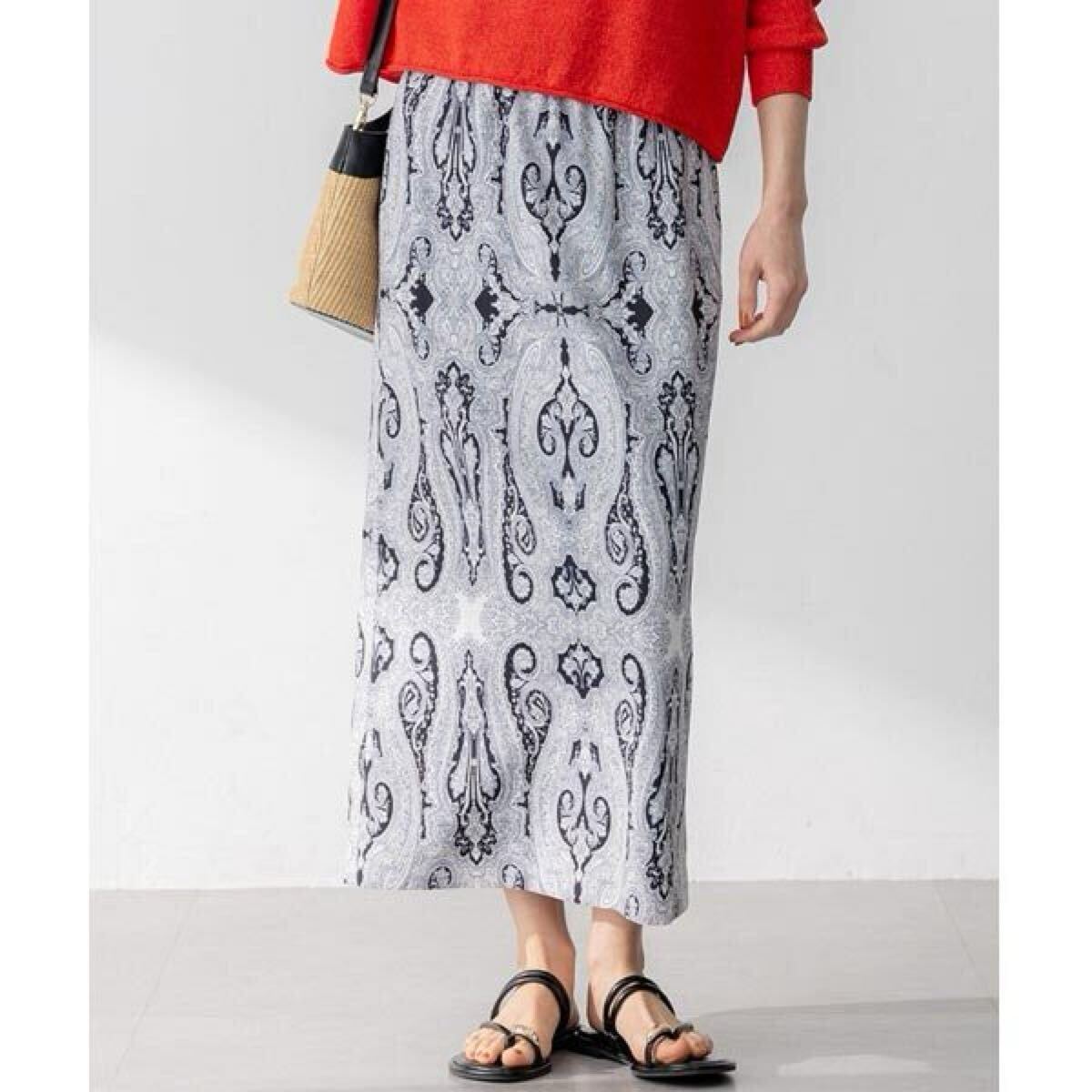 23区【洗える】Rattiドローイングペイズリープリント スカート 38・Mサイズ・新品拍卖