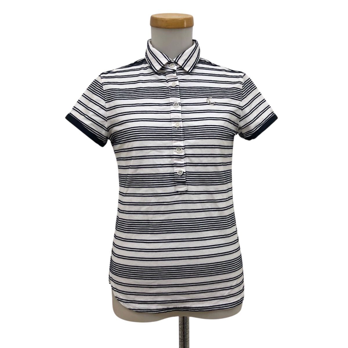9NC319-12 Callaway キャロウェイ 半袖 ポロシャツ シャツ トップス カットソー レディース S ホワイト 白 ボーダー拍卖
