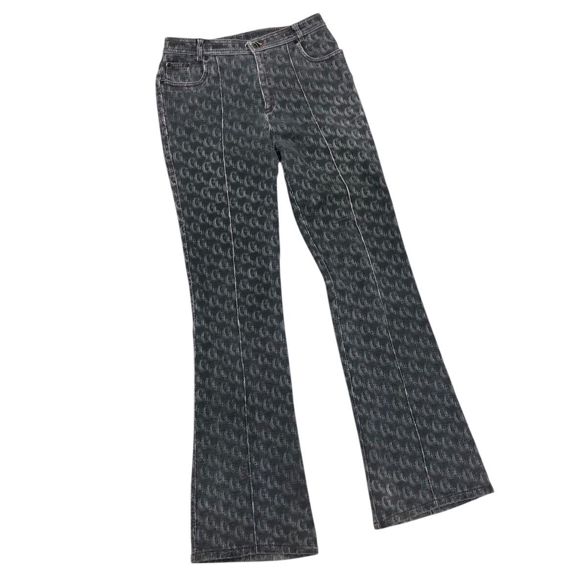 9Nm320-7 伊太利屋 イタリヤ GK ジャガード デニム パンツ ズボン ボトムス ピンタック ブーツカット グレー系 レディース 9拍卖