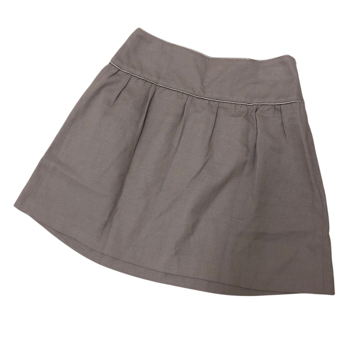 9NK001-8 BURBERRY バーバリー BLUE LABEL ブルーレーベル ミニ スカート ボトムス フレア 麻 リネン 混 ベージュ ラメ レディース 36拍卖