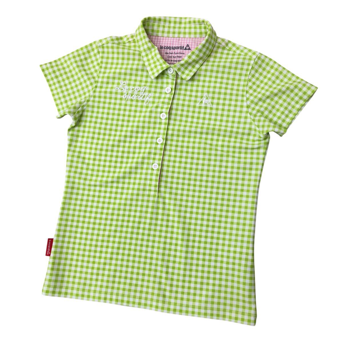 9NK001-12 le coq sportif GOLF ルコック ゴルフ 半袖 ポロシャツ トップス カットソー ゴルフウェア グリーン チェック レディース M拍卖