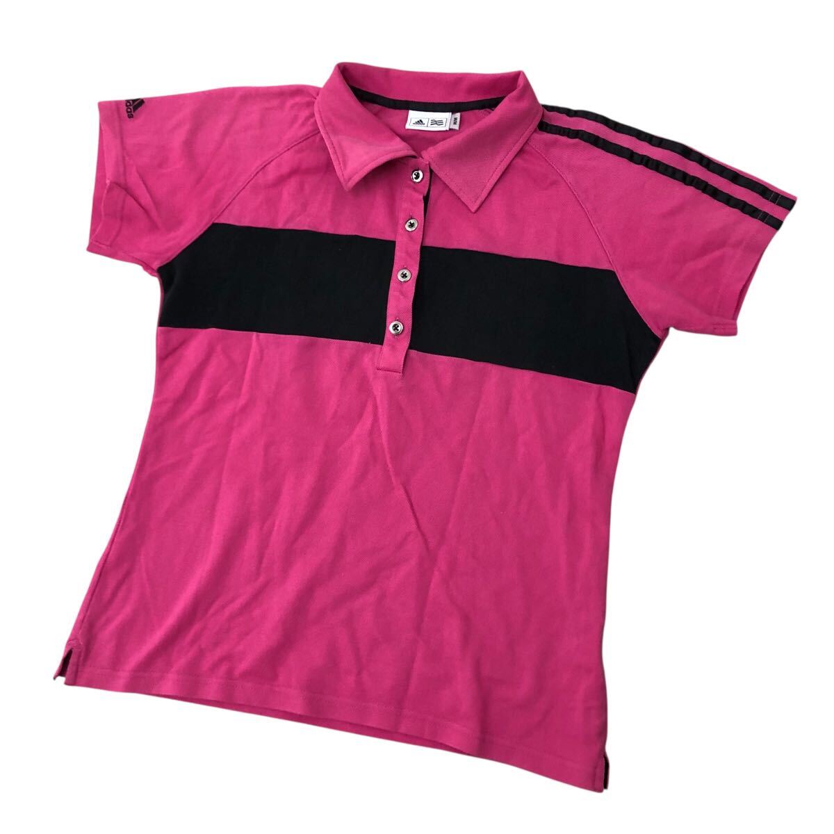 9NK001-16 adidas アディダス GOLF ゴルフ ゴルフウェア 半袖 ポロシャツ トップス ピンク 黒 ライン レディース 女性用 M拍卖