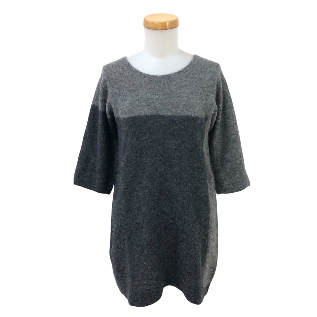 Nm321-41 EVEX by KRIZIA エヴェックス バイ クリツィア 七分袖 ウール ニット チュニック セーター トップス グレー レディース 40 日本製拍卖