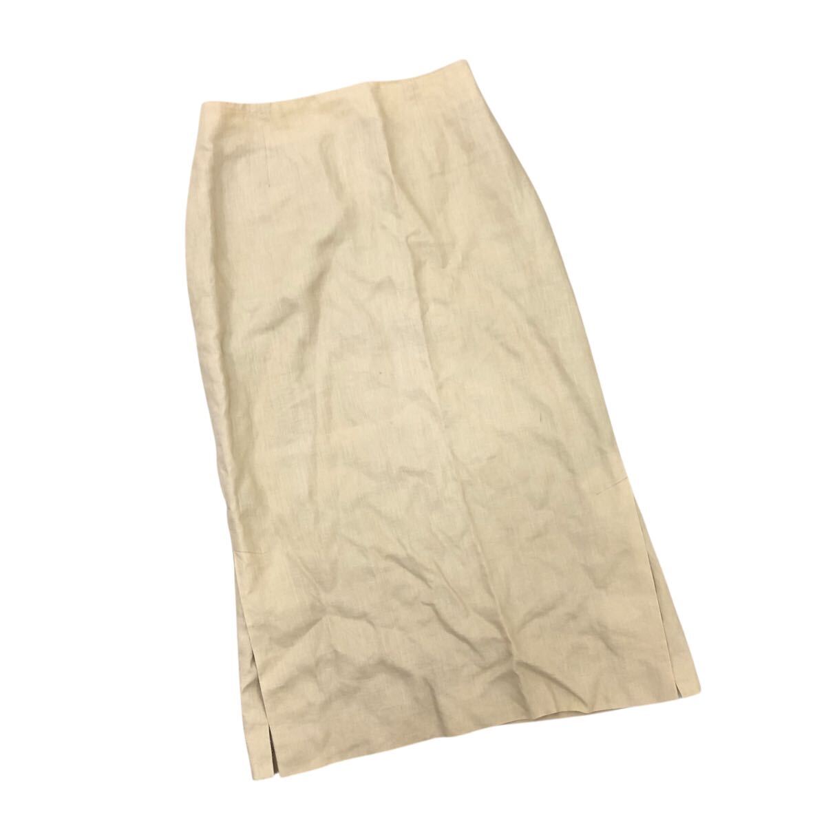 9Nm322-63 BROOKS BROTHERS ブルックスブラザーズ リネン 麻100% サイドスリット ロングスカート スカート ボトムス ベージュ レディース 2拍卖