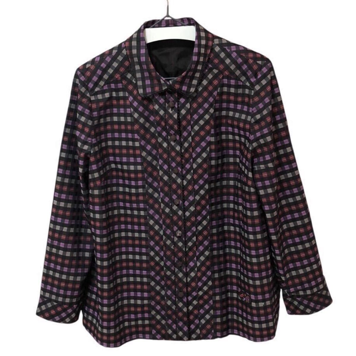 9NG001-9 Leilian レリアン 長袖シャツブラウス トップス タータンチェック ブラウス レディース 17 レッド パープル グレー マルチカラー拍卖