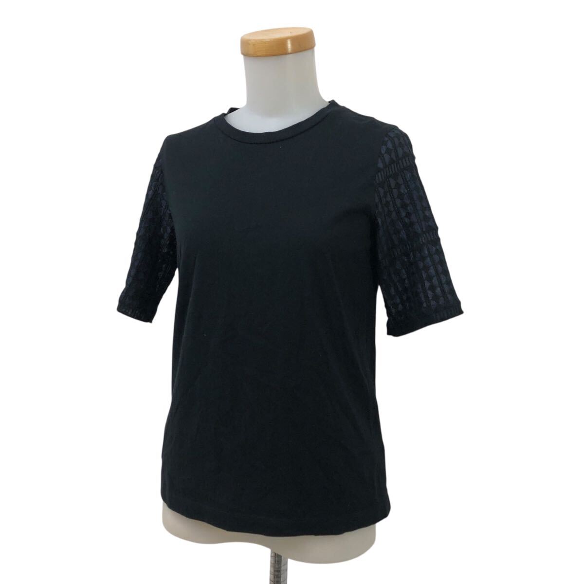 9NK002-49 UNITED ARROWS ユナイテッドアローズ 半袖 レース 袖 Tシャツ カットソー トップス 黒 ネイビー レディース 女性用 実寸参考拍卖