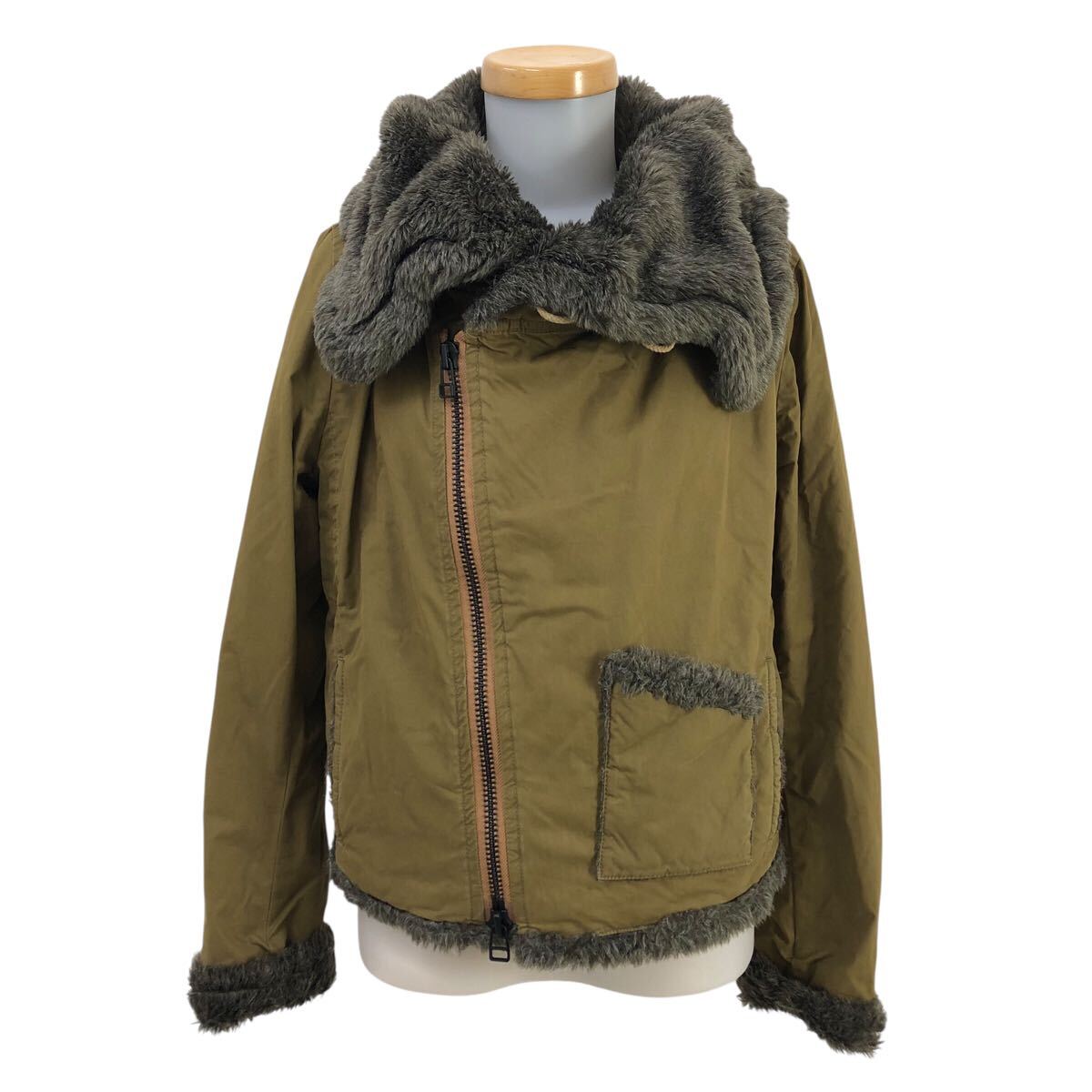 9m654-31 johnbull ジョンブル エコファー ミリタリー ジャケット ブルゾン コットン ナイロン 上着 羽織り アウター カーキ レディース M拍卖