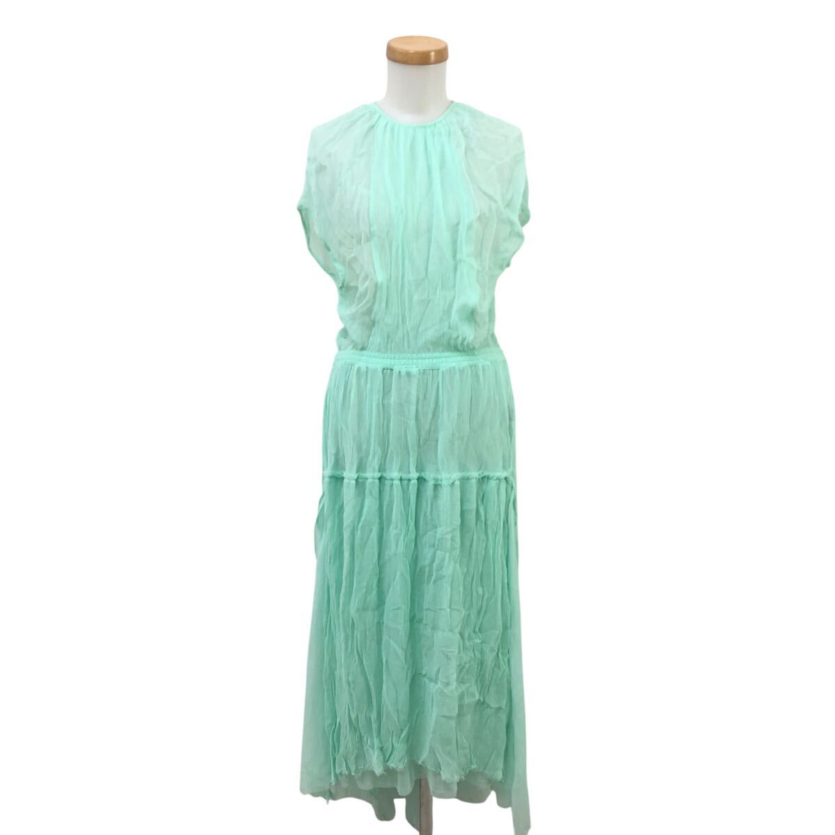 9m656-62 DIESEL ディーゼル シフォン フレンチスリーブ ワンピース ワンピ ドレス 背中あきデザイン ミントグリーン レディース S拍卖