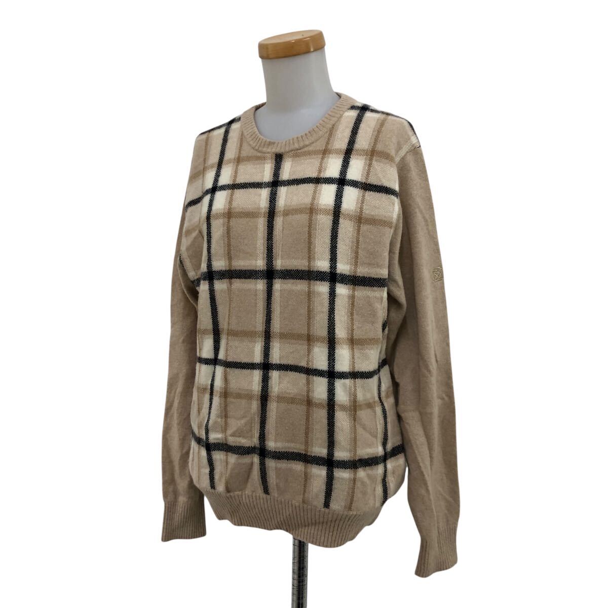 9NK004-20 DAKS ダックス カシミヤ混 羊毛 ニット セーター トップス チェック 刺繍 ベージュ レディース 女性用 M拍卖