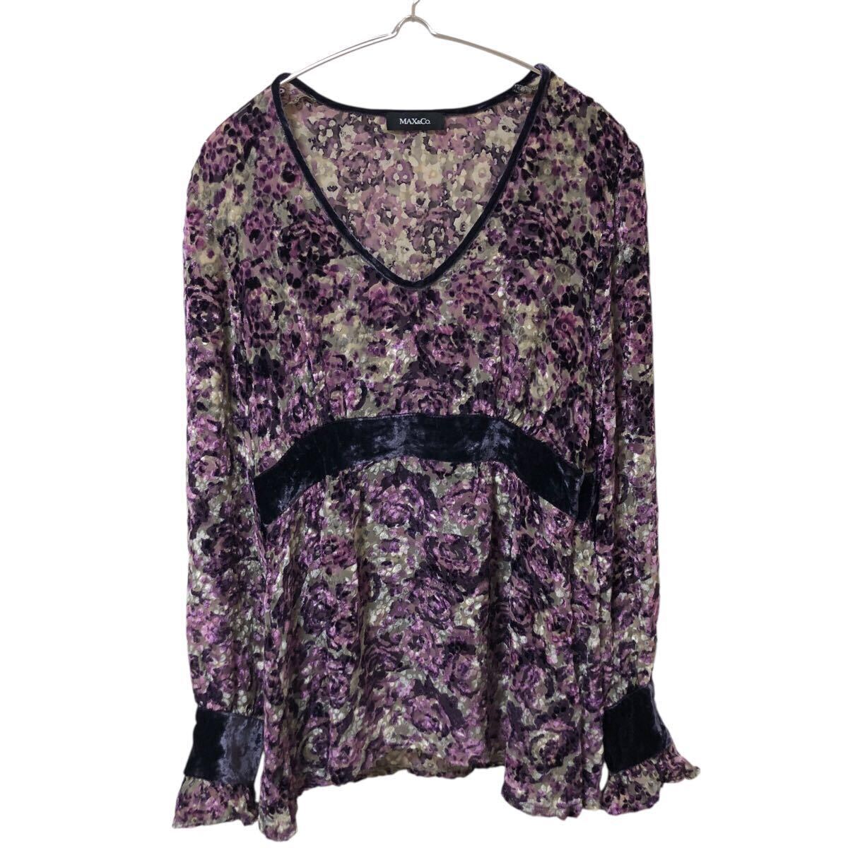 9NG003-59 Max&Co. マックスアンドコー シルク混 トップス チュニック シースルー 長袖 花柄 総柄 レディース 42 パープル 紫拍卖