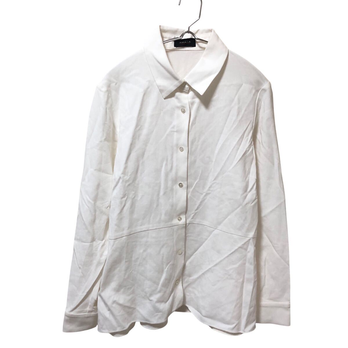 9NG003-77 AMACA アマカ シャツ ブラウス Aライン トップス 長袖 レディース 38 M相当 ホワイト 白拍卖