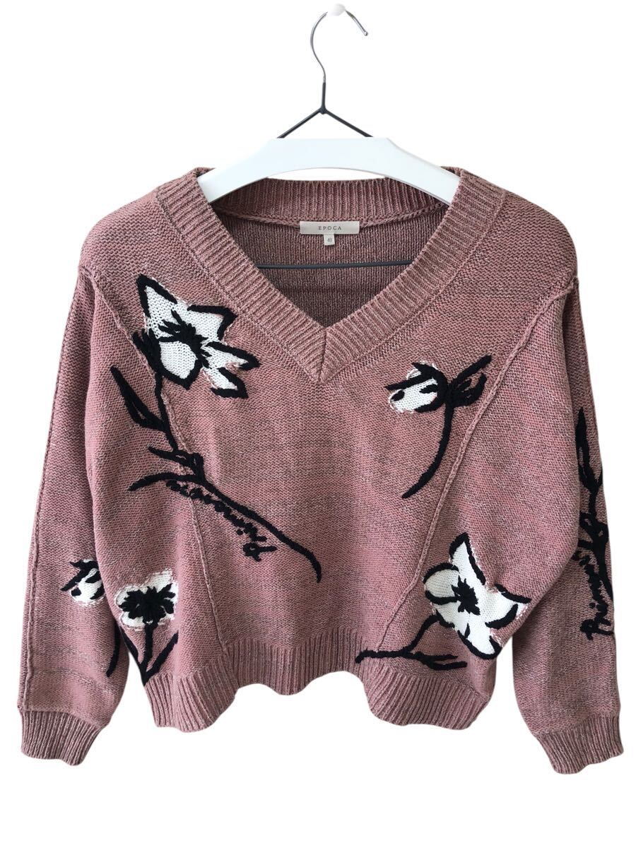 9NG001-28 良品 EPOCA エポカ セーター ニット Vネック トップス 長袖 レディース 40 ピンク サーモンピンク拍卖