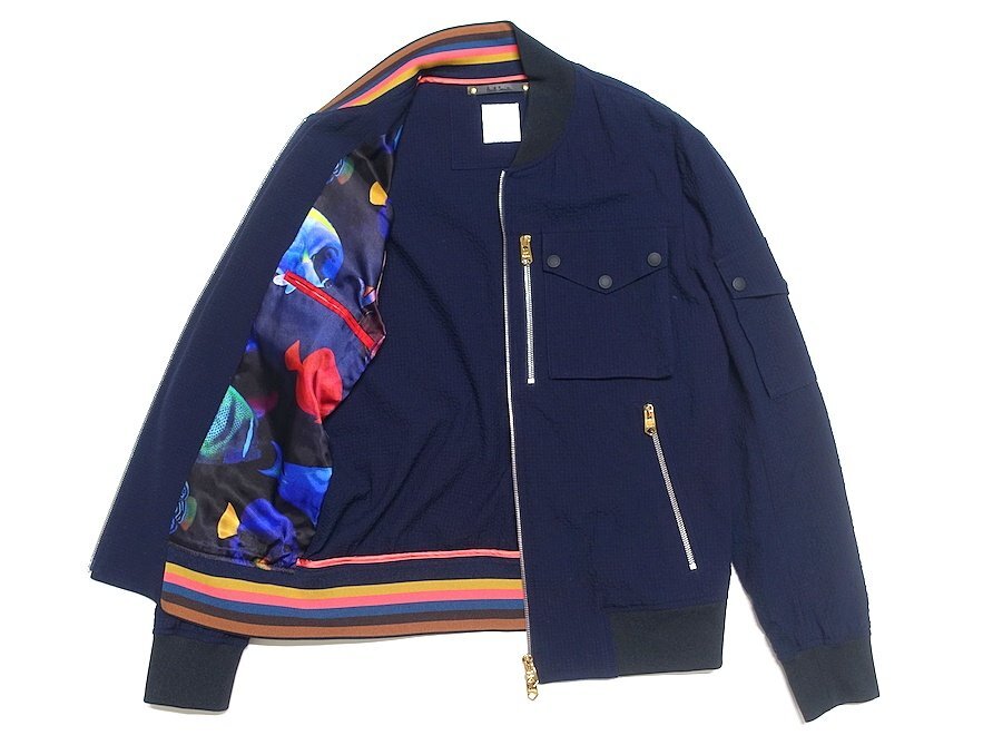 18SS 定価6.6万 極美品 Paul Smith ポールスミス 魚柄裏地 マルチポケット ボンバー ブルゾン ジャケット 183114 ネイビー メンズ M拍卖