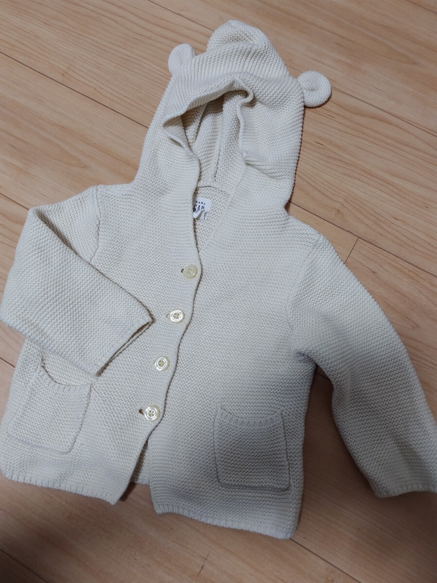 ベビーギャップ BabyGAP 12-18months 白ニット カーディガン 女の子 フード付 羽織り 秋冬 80サイズ拍卖