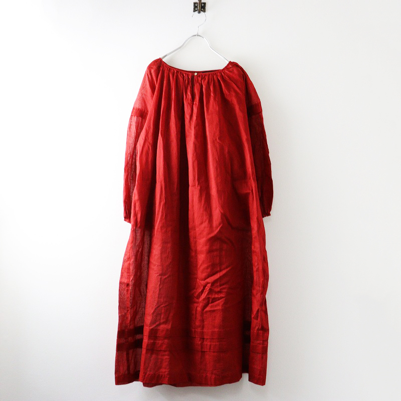 2025SS ハグオーワー Hug O War ギャザーネックタックワンピース F|レッド トップス シアー プルオーバー ドレス【2400014590708】拍卖