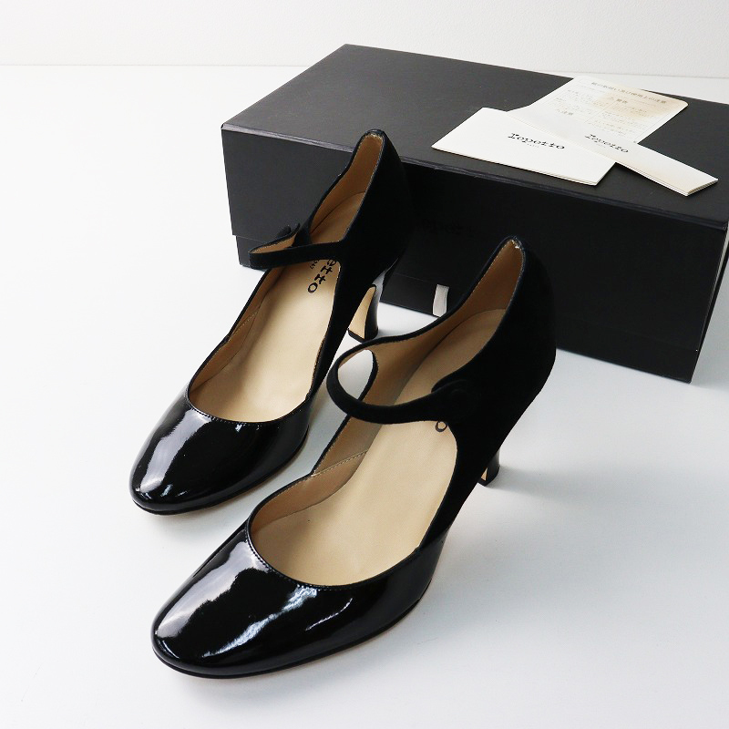 美品 レペット repetto GITANE アンクルストラップパンプス 37.5/ブラック エナメル x スエード メリージェーン 23.7cm【2400014579017】拍卖