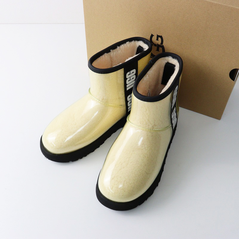 アグ UGG CLASSIC CLEAR MINI ロゴ入り ボアクリア レインブーツ 23cm ベージュ┃長靴 雨の日【2400014585612】拍卖