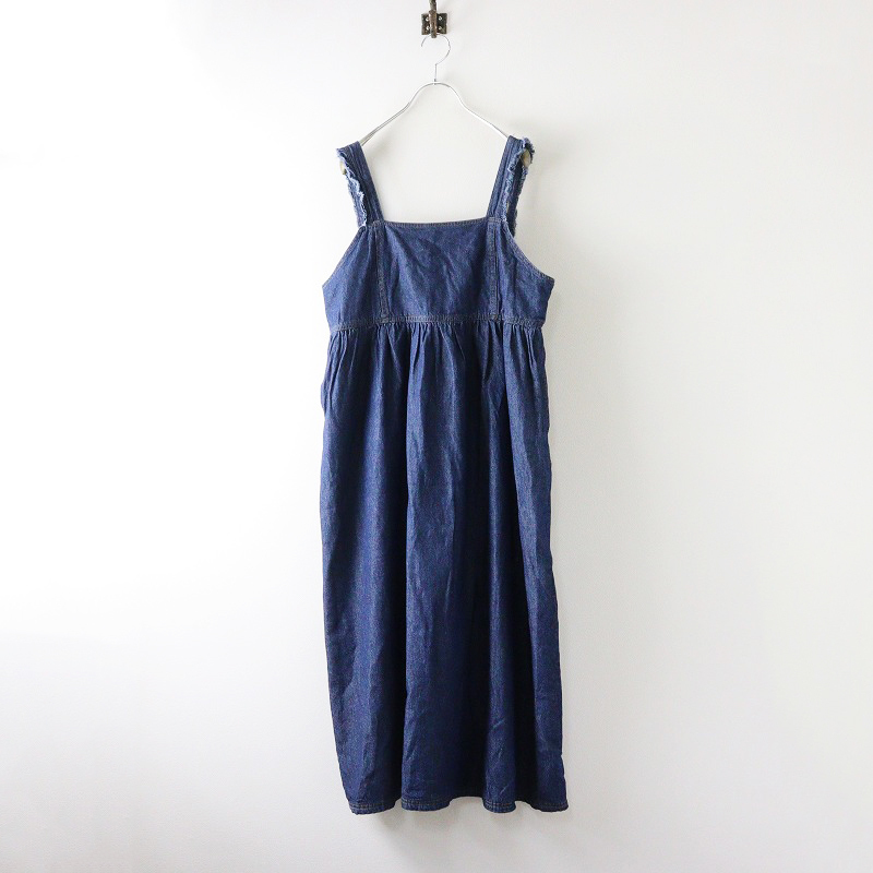 サマンサモスモス Samansa Mos2 SM2 肩フリルデニムワンピース F‖ブルー インディゴ ロング ギャザー マキシ丈【2400014610758】拍卖
