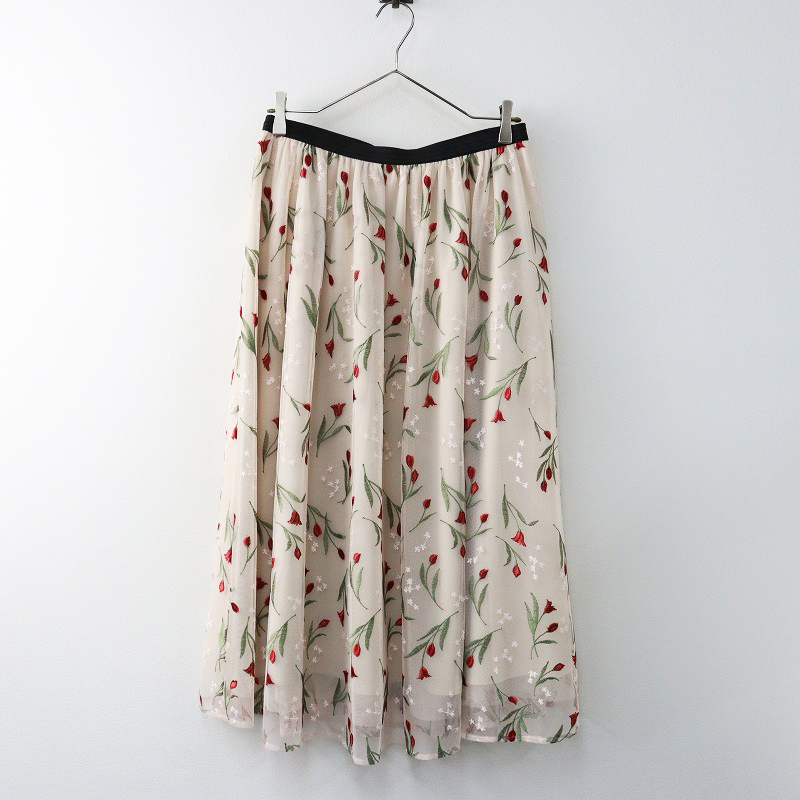 美品 定価2.4万 大きいサイズ ローズティアラ Rose Tiara チューリップ刺繍スカート 42 ベージュ┃フラワー 花柄【2400014604337】拍卖