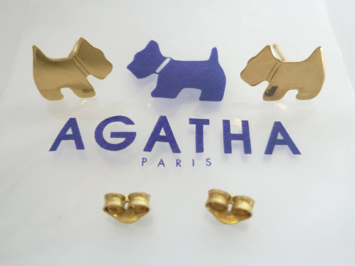 71080◆アクセサリー AGATHA/アガタ 犬モチーフ ピアス ゴールドカラー/金色 サイズ:約11mm×8mm 元箱有 DOG/ドッグ イヌ/いぬ◆拍卖