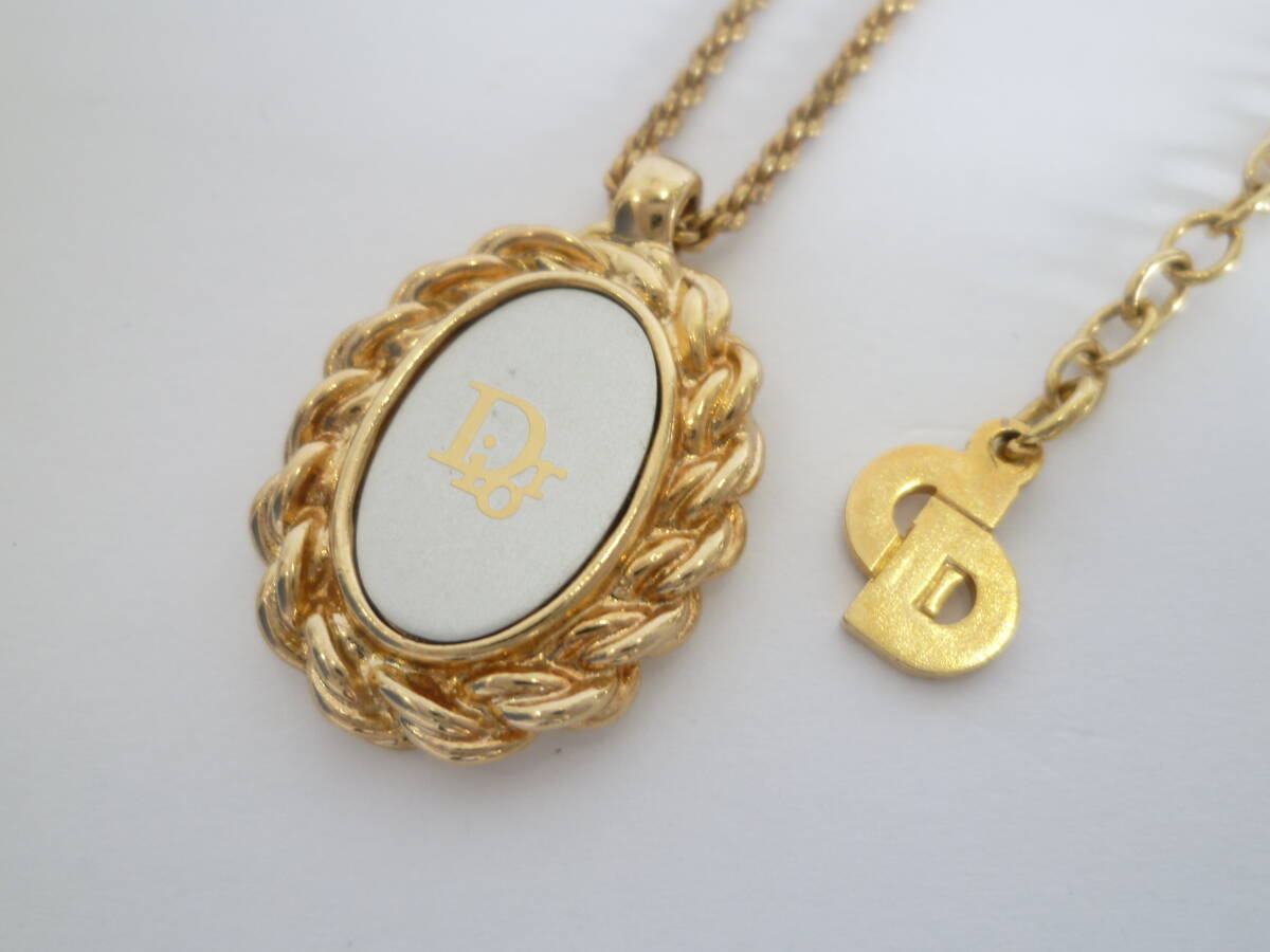 71555◆アクセサリー Christian Dior/クリスチャンディオール ネックレス ゴールドカラー/金色 ホワイト/白色 ロゴ◆拍卖