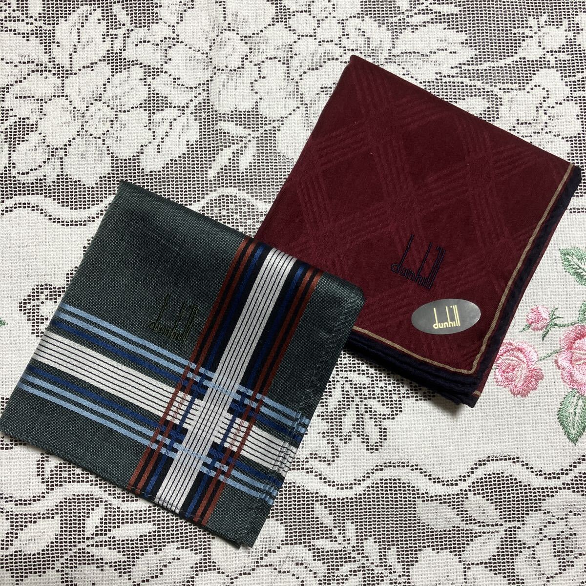 送料無料 ダンヒルメンズハンカチ2枚①セット♪♪ ブランドハンカチ 素敵なメンズに 紳士用拍卖