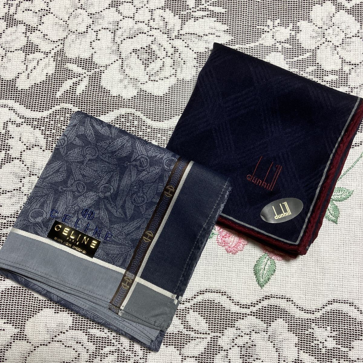 最終価格 送料無料 セリーヌ ダンヒルメンズハンカチ2枚セット♪♪ ブランドハンカチ 素敵なメンズに 紳士用拍卖