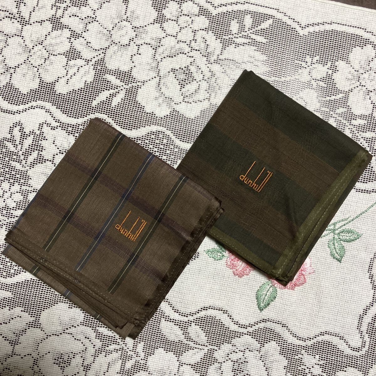 最終価格 送料無料 ダンヒルメンズハンカチ2枚⑧セット♪♪秋らしい色合い これからの季節に 素敵なメンズに 紳士用拍卖