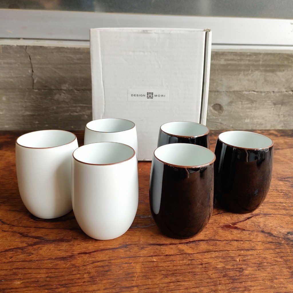 白山陶器 ベーシックシリーズ なつめコップ なつめゆのみ 天目 白マット 湯呑 黒白 6点セット 現状品 digjunkmarket拍卖