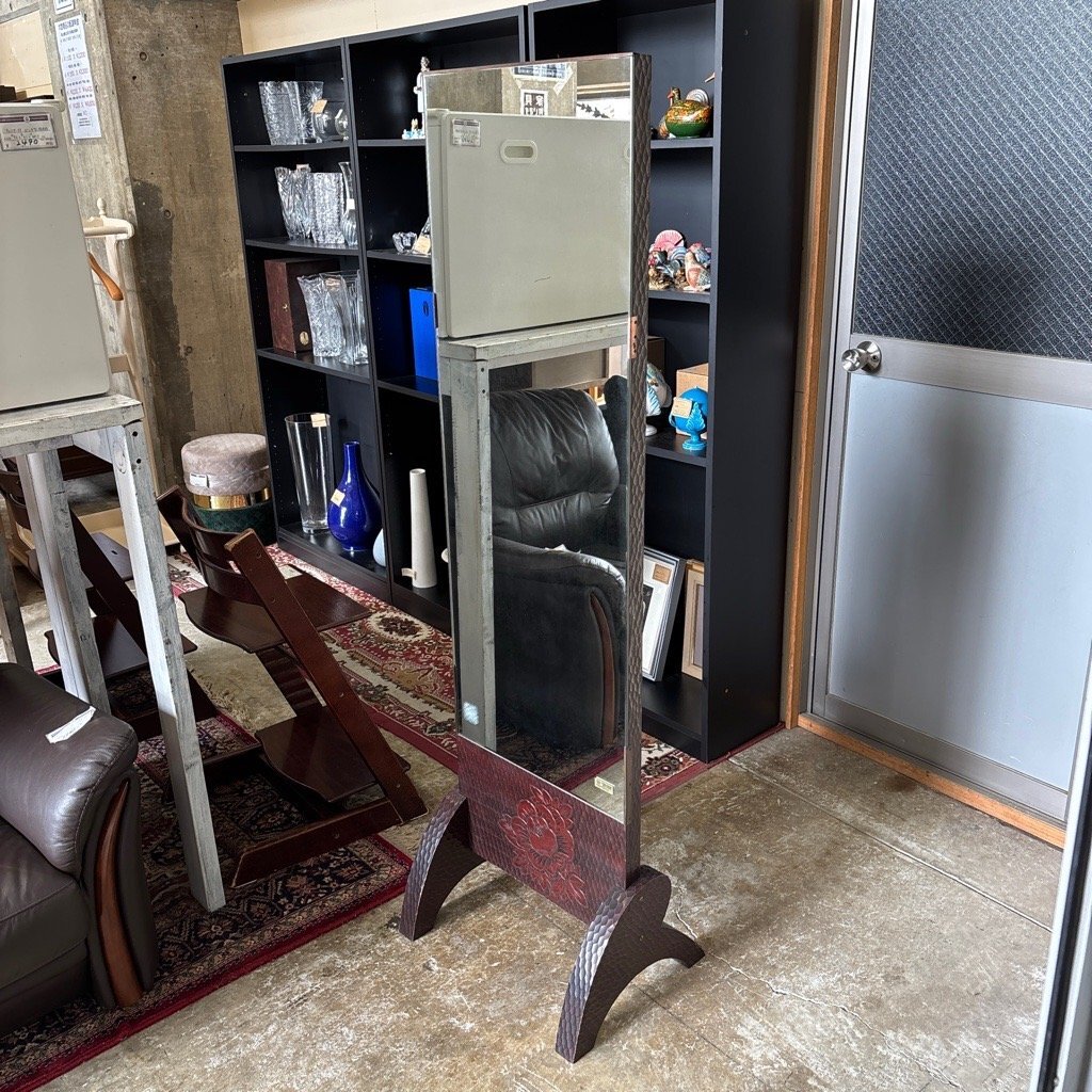 昭和レトロ 脚付き姿見鏡 姿鏡 牡丹彫 和風 一面鏡 スタンドミラー murakami-kaimeido 現状品 ※発送不可 直接取引り限定(横浜市) digjunkm拍卖