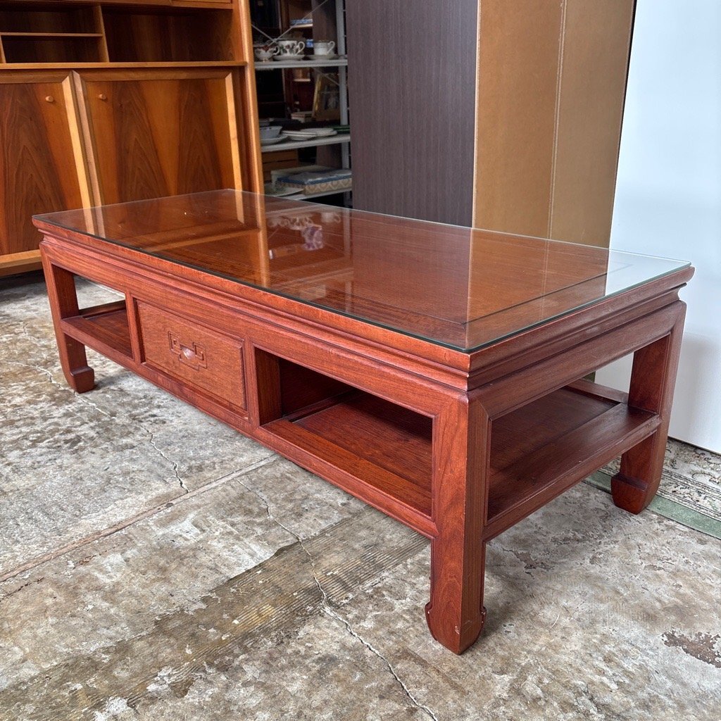 唐木 ガラス天板 センターテーブル ローテーブル 工芸品 現状品 直接引取限定(横浜市) digjunkmarket拍卖
