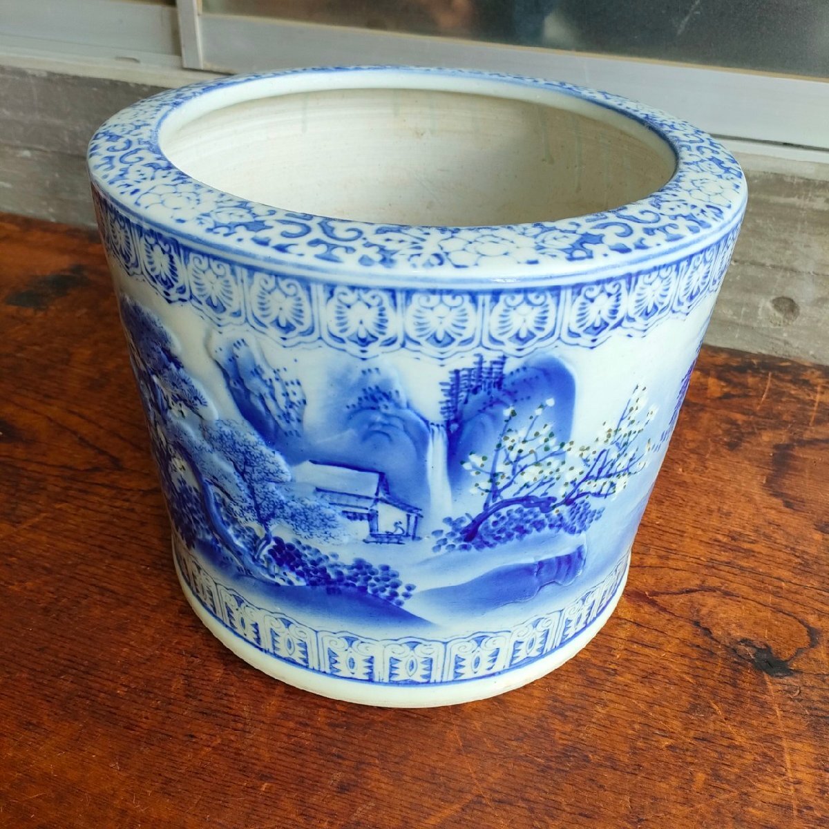 火鉢 鉢カバー メダカ 金魚 和風 植物 ガーデニング 園芸 ヴィンテージ 陶器 焼き物 砂利付き 直接引取り歓迎(横浜市) digjunkmarket拍卖