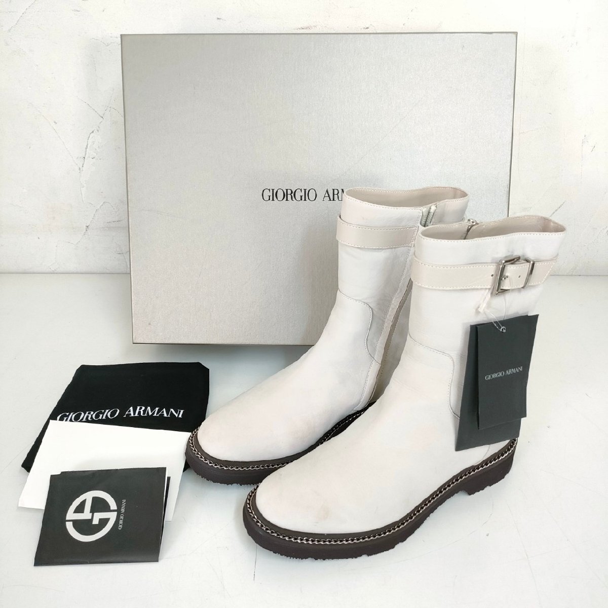 未使用品 ジョルジオアルマーニ GIORGIO ARMANI ブーツ X1N054 サイズ(37 1/2) 本革(牛革/やぎ革) ファー イタリア製 現状品 digjunk拍卖