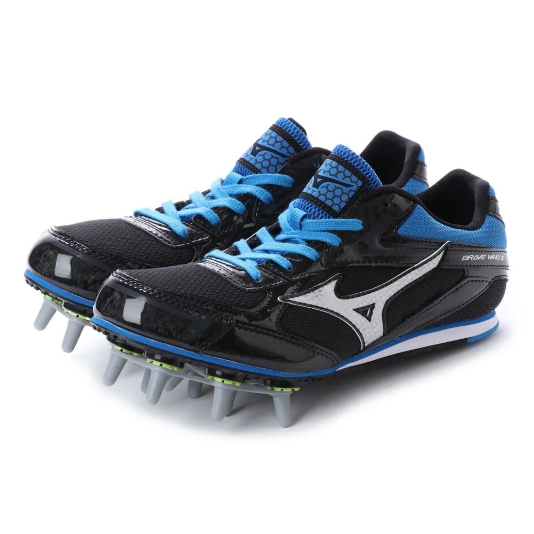 ミズノ ブレイブウィング3 ワイド 23.5cm 税込定価11000円 ブラック ブルー MIZUNO BRAVE WING3 WIDE 陸上スパイク 黒 青 ②拍卖