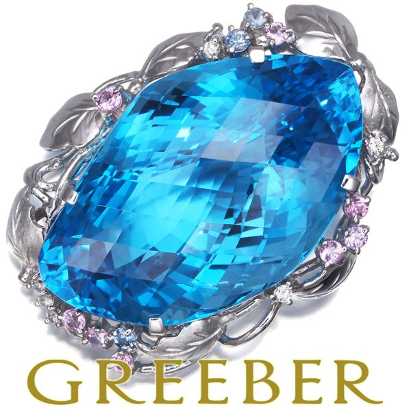 トパーズ 72.53ct ダイヤ ダイヤモンド 0.10ct サファイア 0.60ct リーフ ペンダントトップ K18WG GENJ拍卖