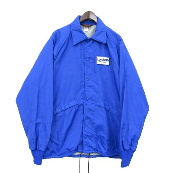 70s 80s ★USA製★ サイズ L Pla-Jac ナイロン コーチ ジャケット ブルー 企業物 ワッペン プラジャック 古着 ビンテージ 5S2702拍卖