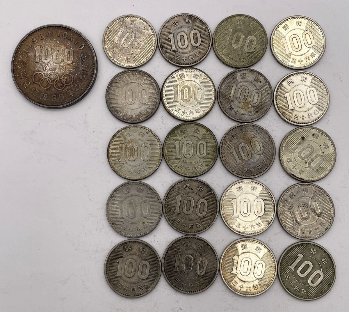 東京オリンピック1000円銀貨●稲穂100円銀貨×20 115.5g 古銭④拍卖