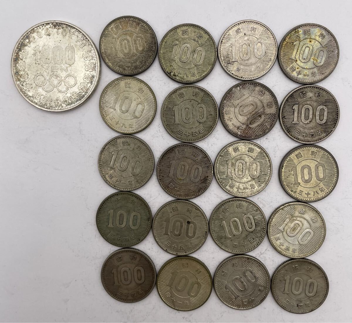 東京オリンピック1000円銀貨●稲穂100円銀貨×20 115.3g 古銭⑤拍卖