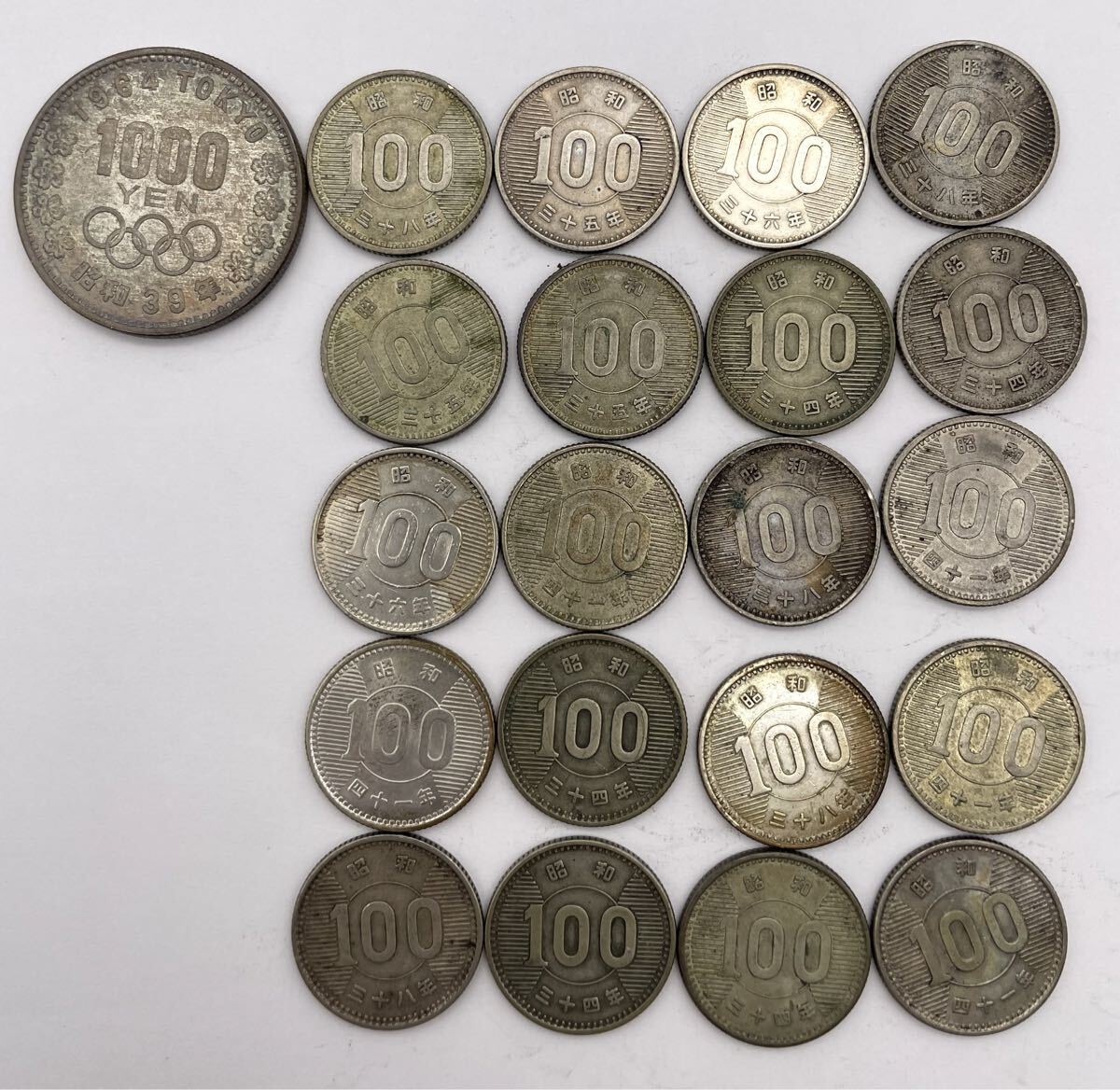 東京オリンピック1000円銀貨●稲穂100円銀貨×20 115g 古銭①拍卖