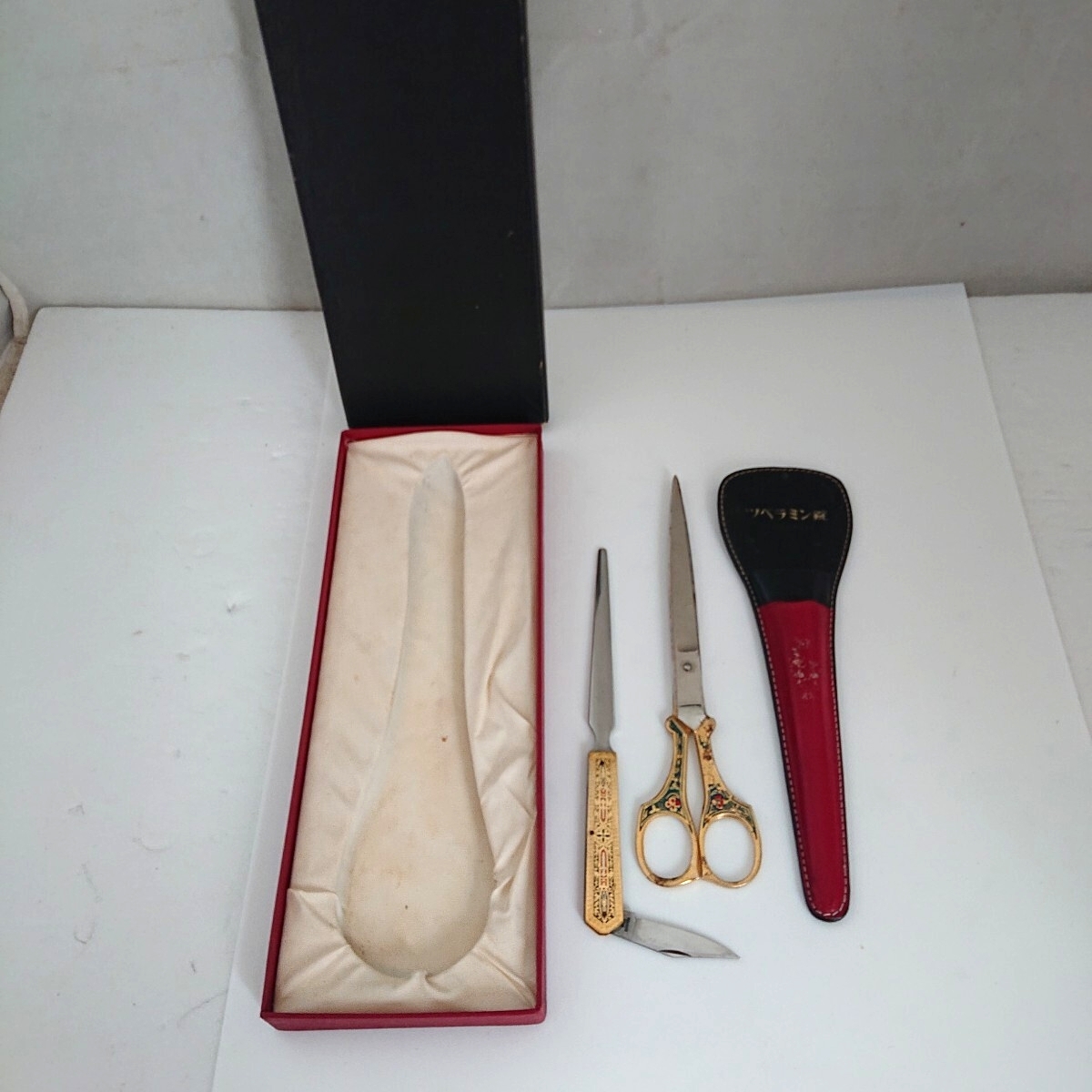 【シザーセット】NIKKY ハサミ・ペーパーナイフセット シザーケース付・元箱入 真鍮 ステンレス レトロ 当時物 現状品 ぷらみ 0907 32拍卖
