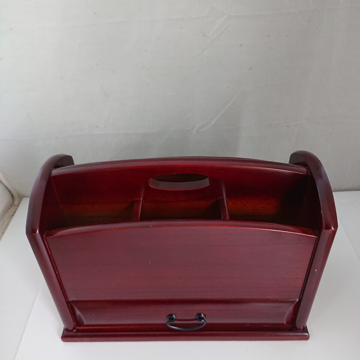 持ち手有り 木製 卓上リモコンラック 小物入れ 引き出し付き 箱無し 茶系 当時物 現状品 ぷらみ 0924 109拍卖