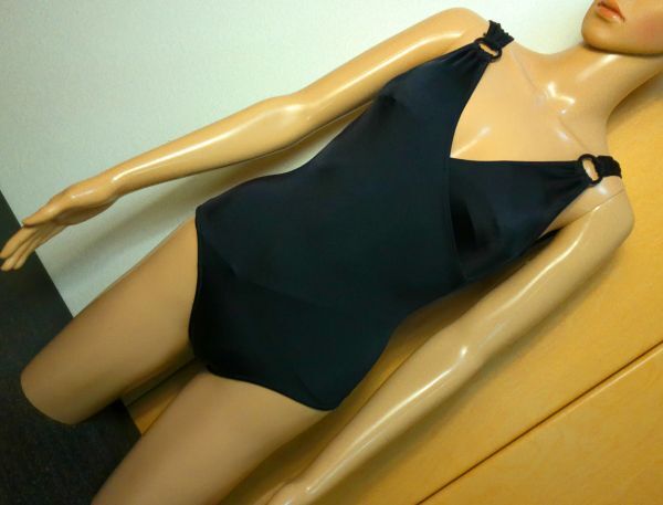 中古品☆日本製♪黒ツルツルデザイン水着Mサイズ 水着&レオタード3着まで同梱可 出品商品10点落札送料無料拍卖